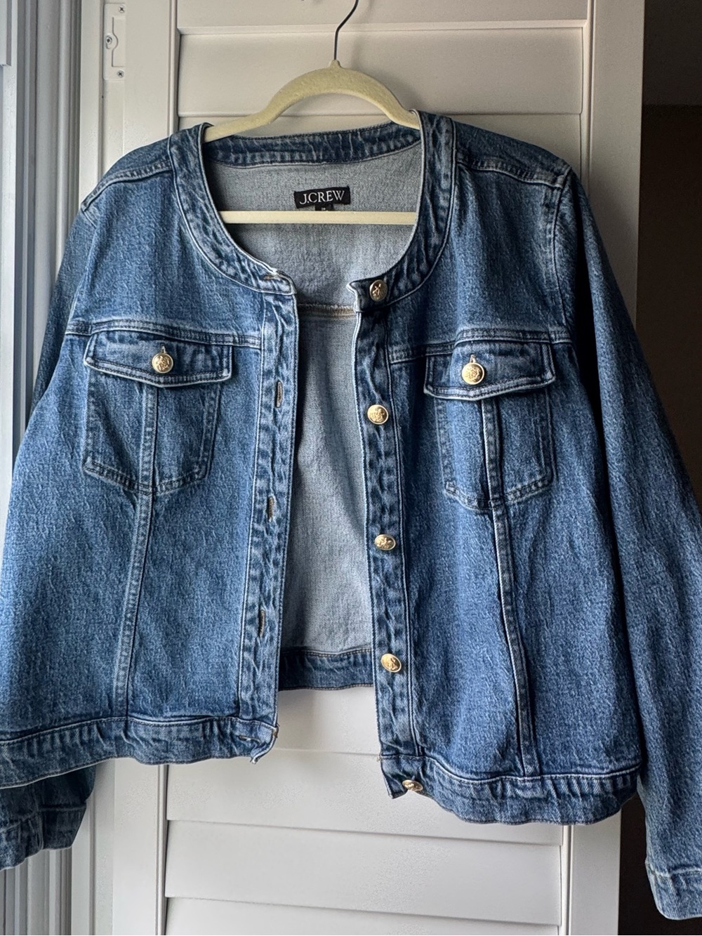 Classic Blue Women’s Denim J Crew Lady Jacket Louisa size 20 EUC gold buttons - Picture 3 of 5